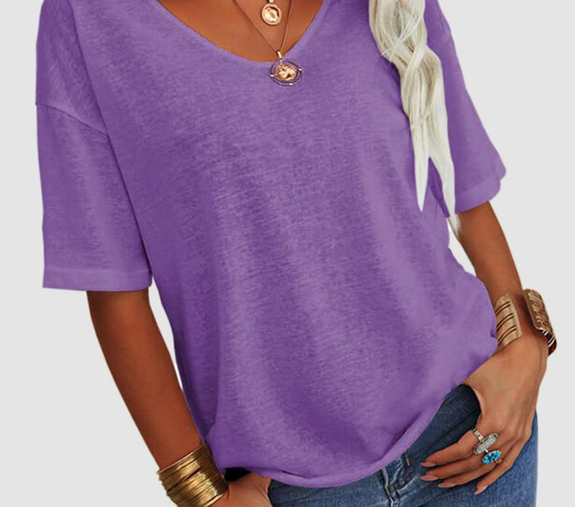V-Neck Dropped Shoulder Half Sleeve T-Shirt