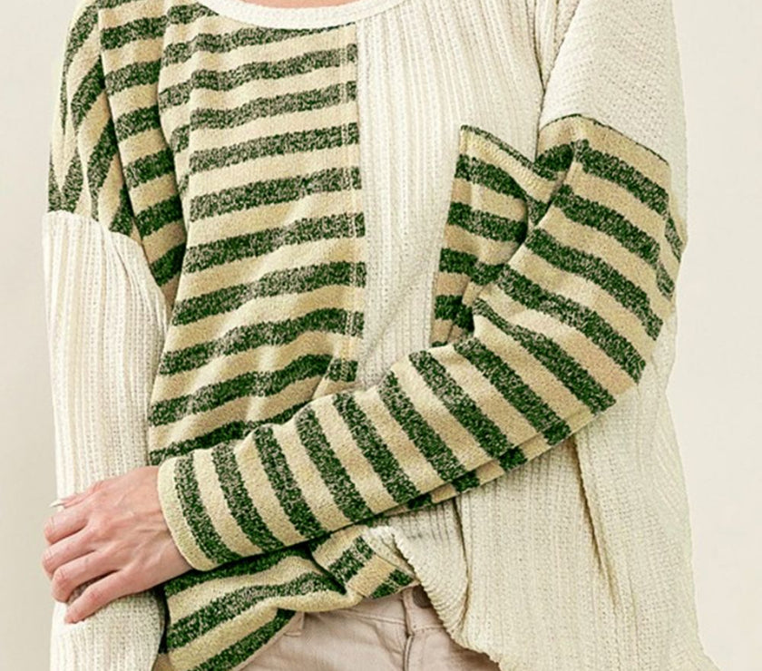 Striped Round Neck Long Sleeve Top