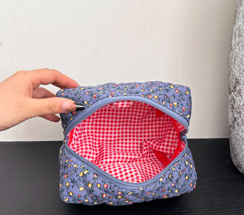 Floral Quilted Clutch with Plaid Lining