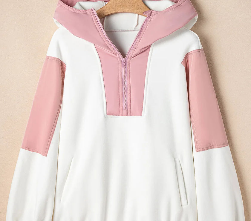 Color Block Half Zip Long Sleeve Hoodie