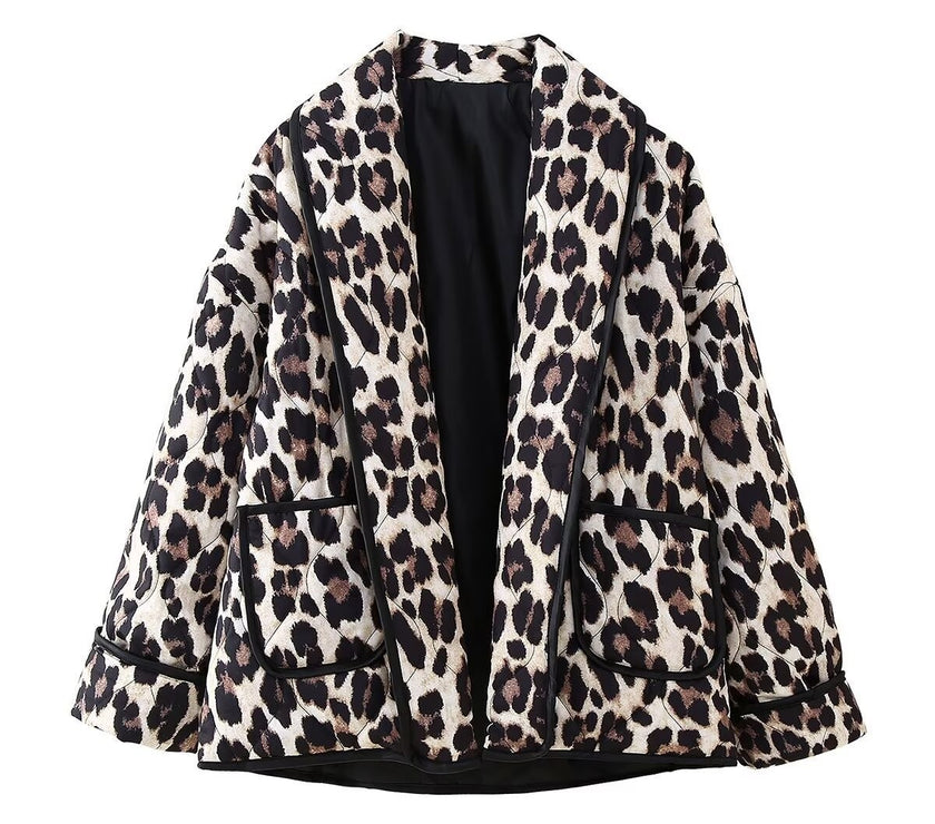 Leopard Open Front Long Sleeve Outerwear