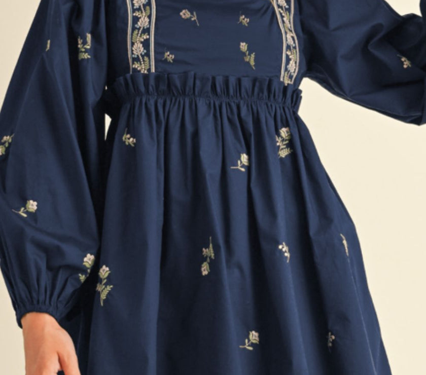 Floral Square Neck Balloon Sleeve Mini Dress