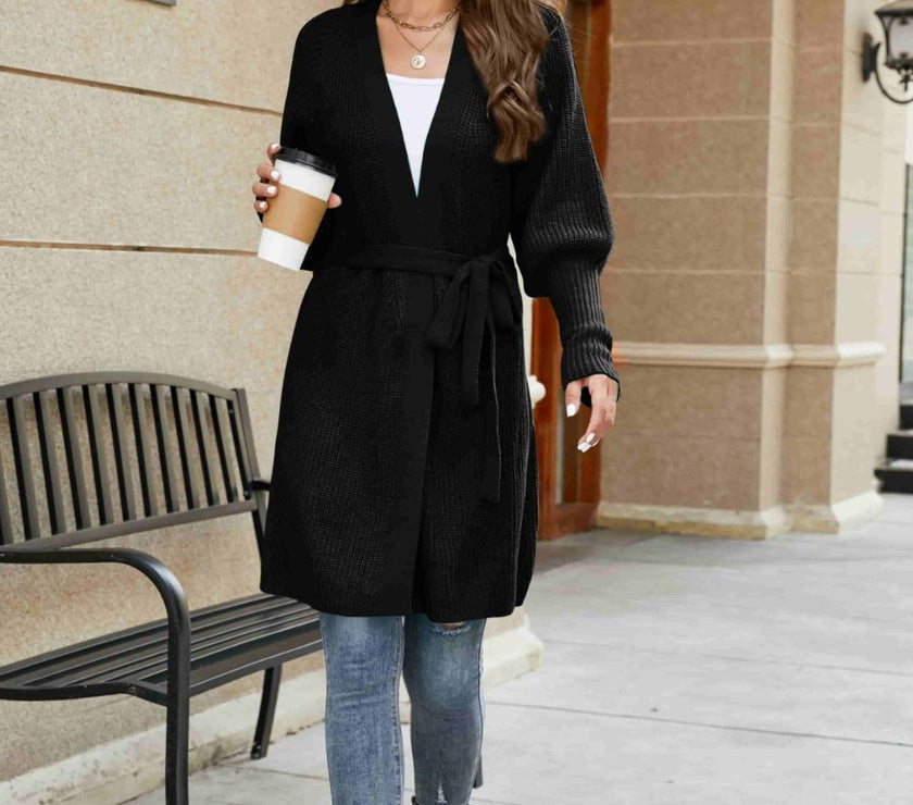 Open Front Lantern Sleeve Cardigan