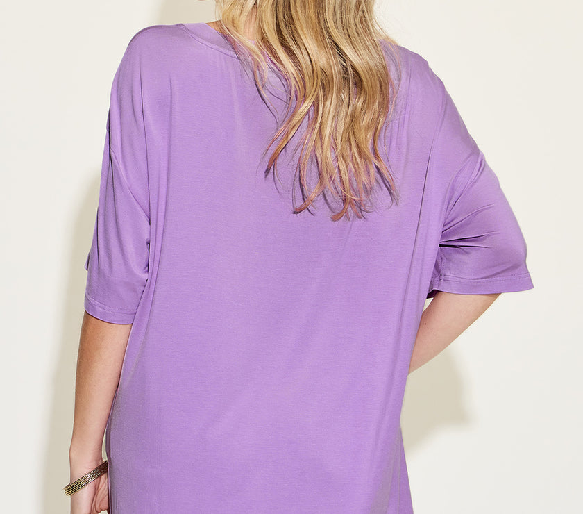 Basic Bae Full Size Bamboo V-Neck Drop Shoulder T-Shirt