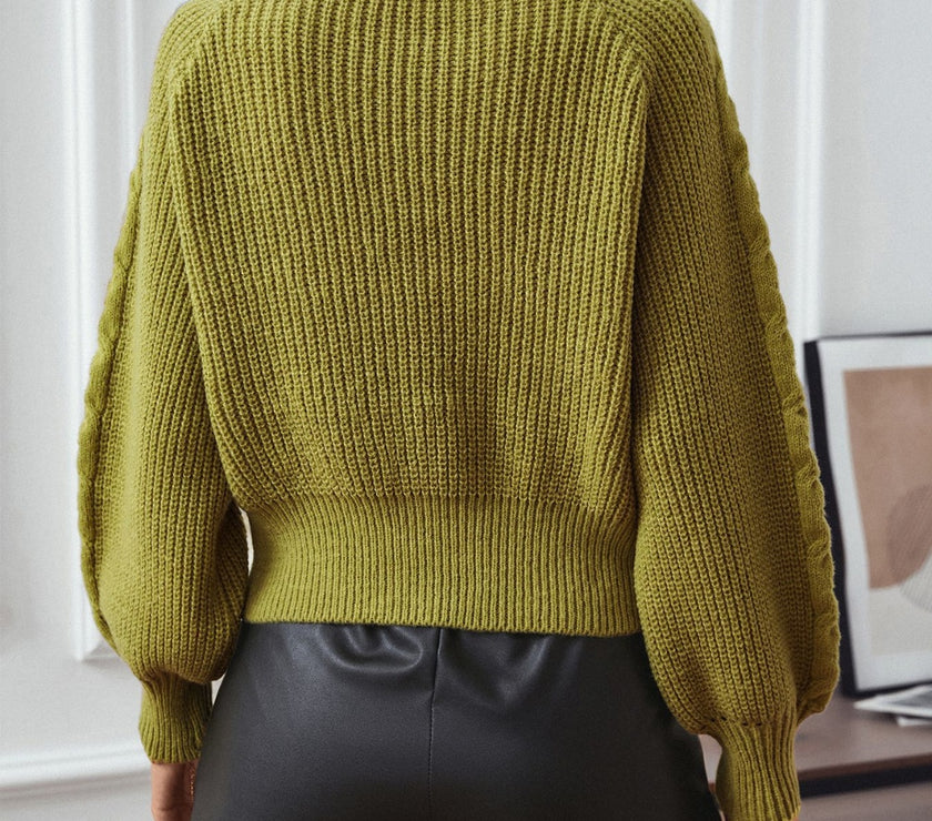 Cable-Knit Collared Neck Faux Layered Sweater