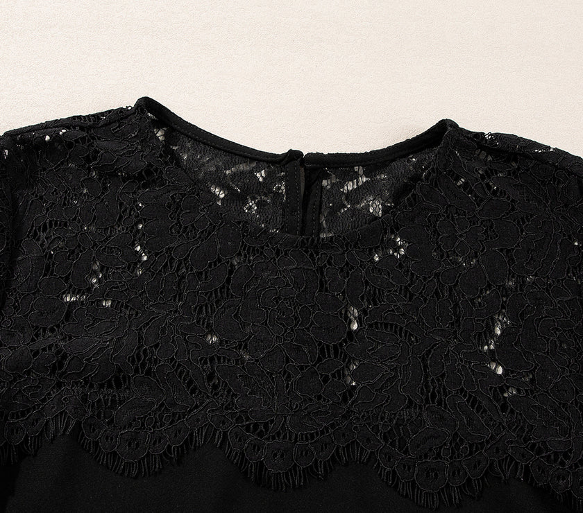 Lace Detail Round Neck Long Sleeve Blouse