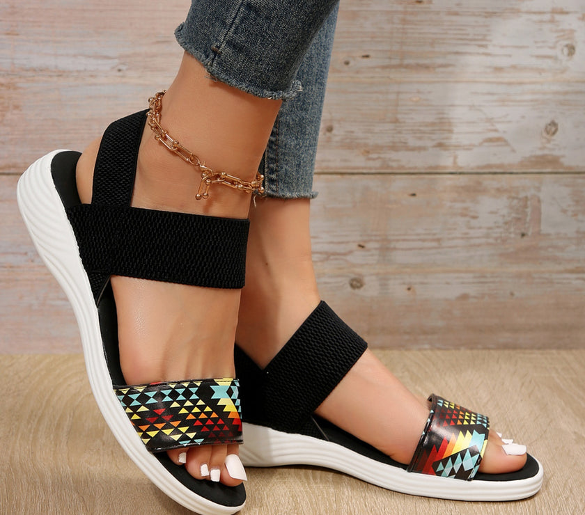 PU Leather Open Toe Low Heel Sandals
