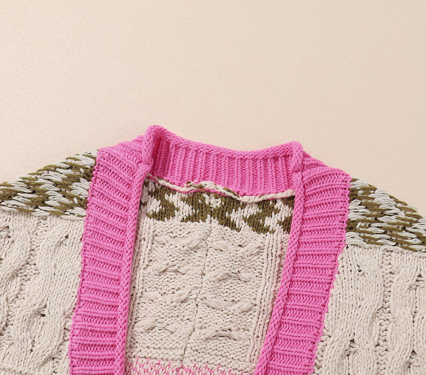 Contrast Tied Open Front Cardigan