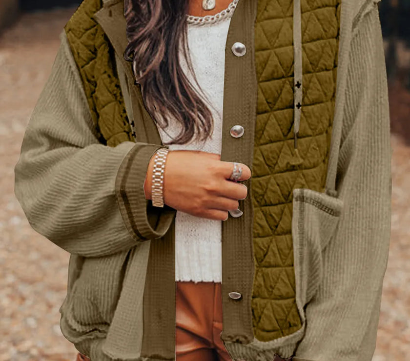 Drawstring Color Block Long Sleeve Jacket