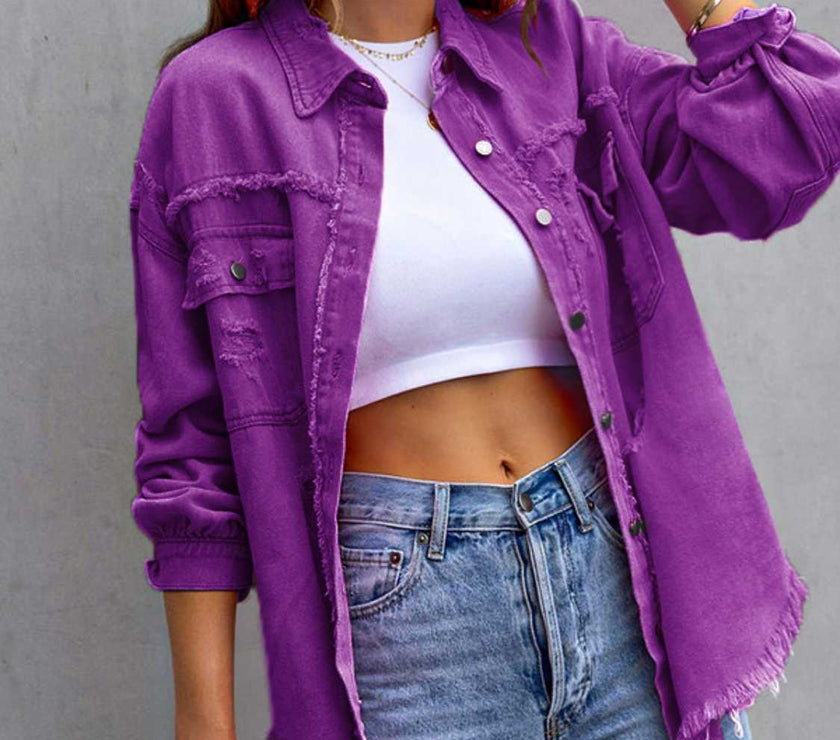 Distressed Drop Shoulder Denim Jacket