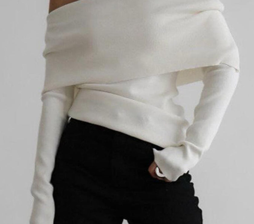Off-Shoulder Long Sleeve Knit Top