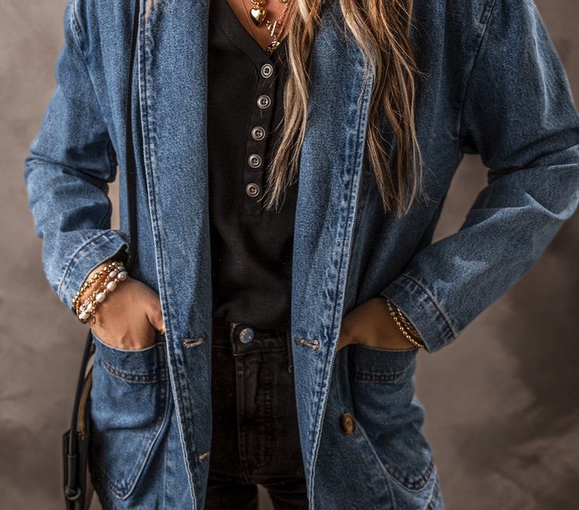 Pocketed Long Sleeve Denim Jacket
