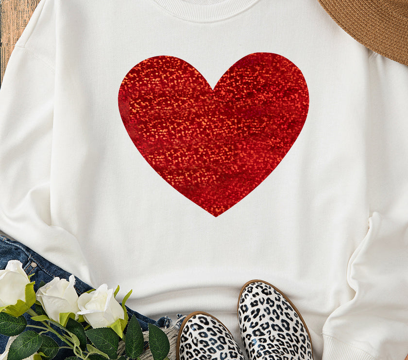 Valentine’s Day Heart Round Neck Long Sleeve Sweatshirt