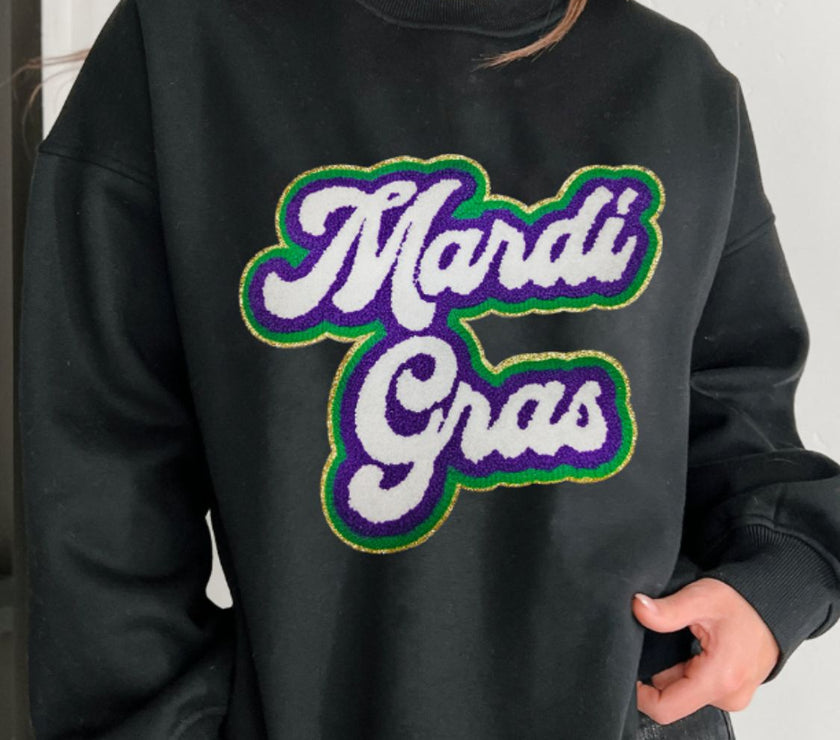 MARDI GRAS Round Neck Drop Shoulder Sweatshirt