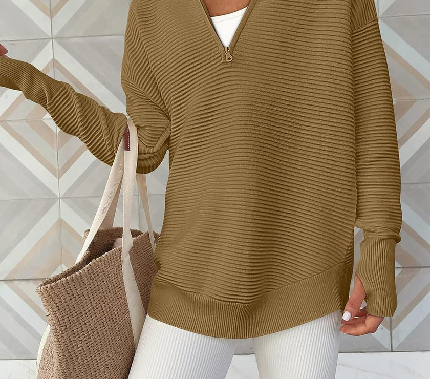 Half Zip Long Sleeve Knit Top