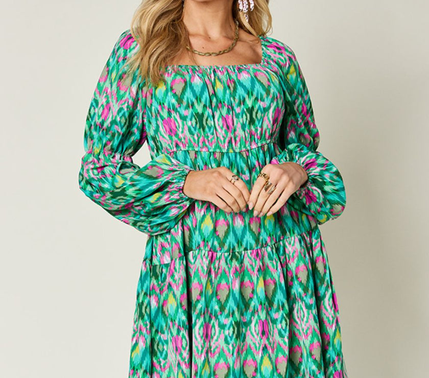 Double Take Full Size Printed Long Sleeve Dress