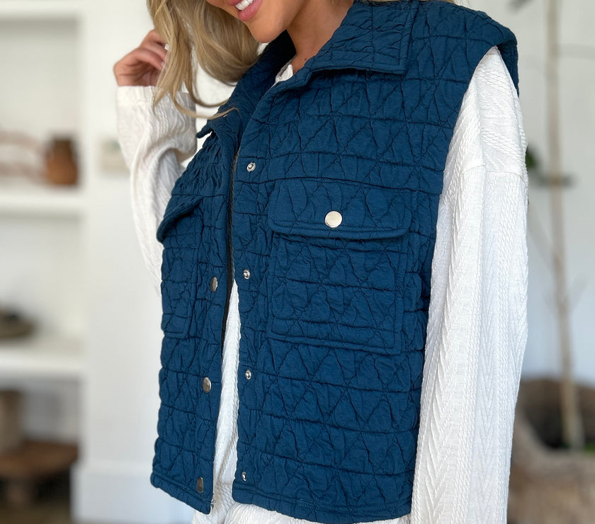 Double Take Full Size Pocketed Texture Snap Down Vest Coat