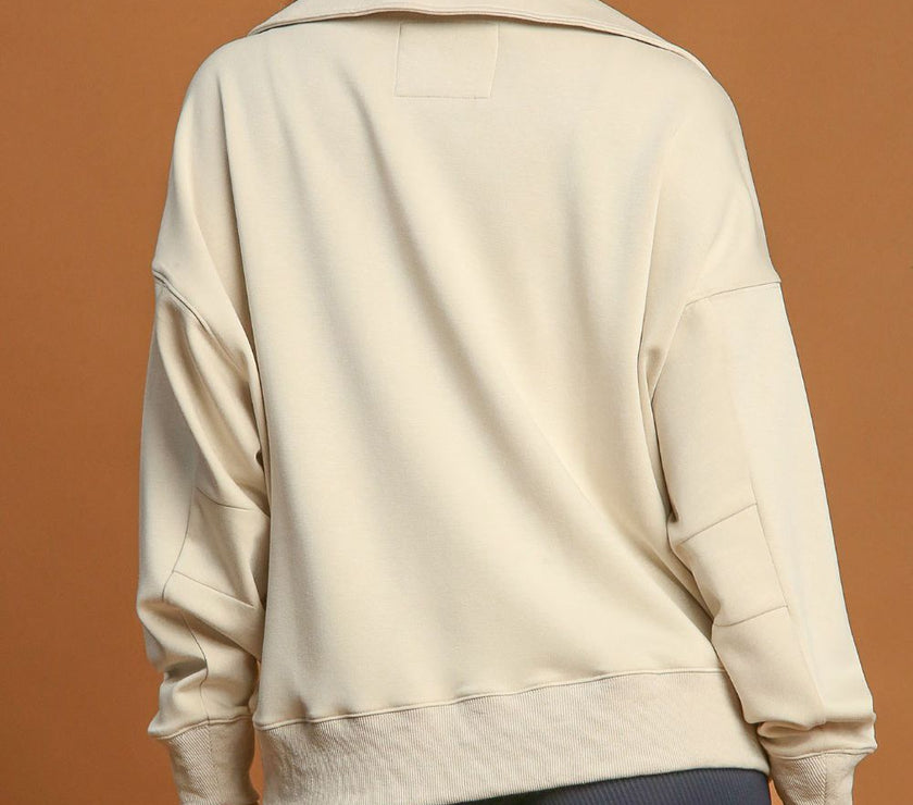 Umgee Johnny Collar Dropped Shoulder Sweatshirt