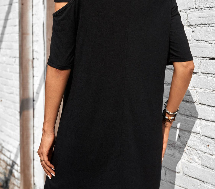 Asymmetrical Neck Half Sleeve Mini Dress