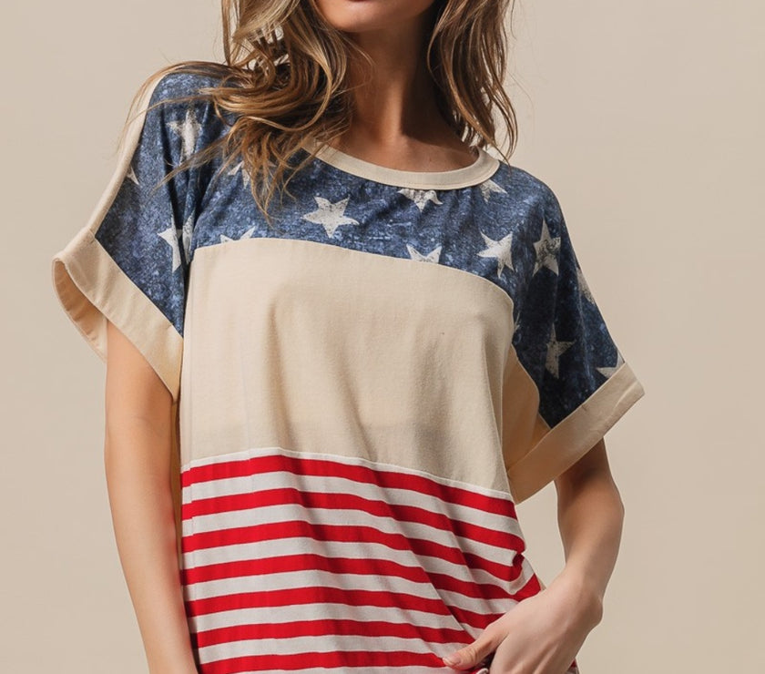 BiBi American Flag Theme Short Sleeve T-Shirt