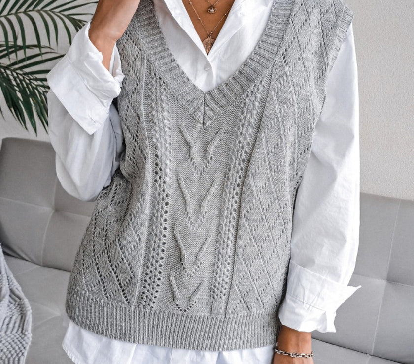 Openwork V-Neck Sweater Vest