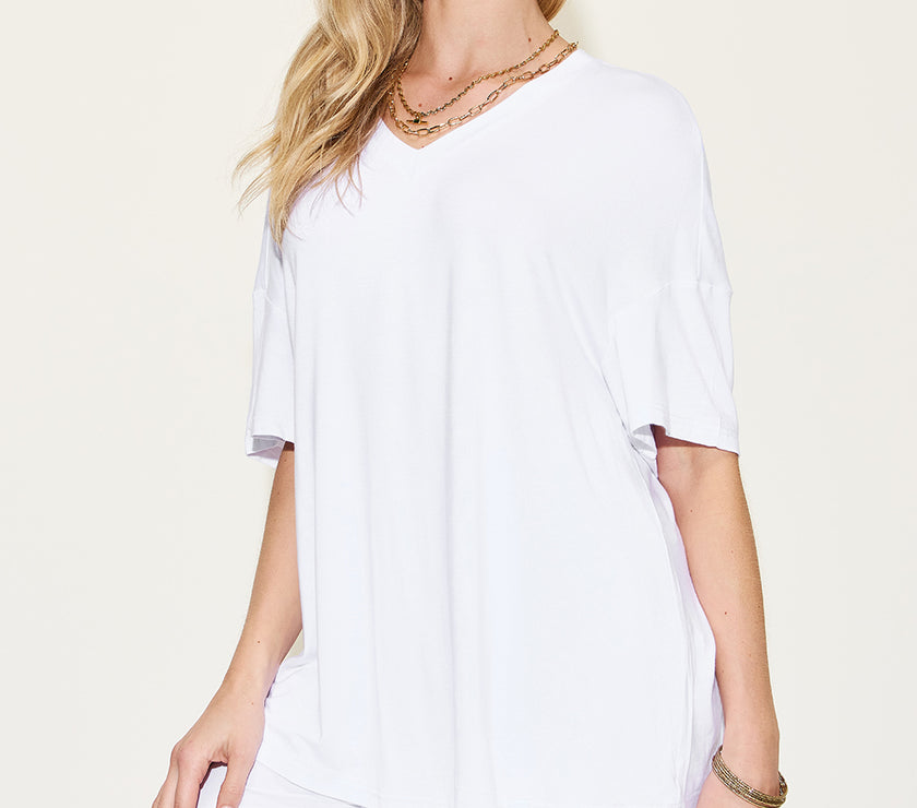 Basic Bae Full Size V-Neck Drop Shoulder T-Shirt and Shorts Set