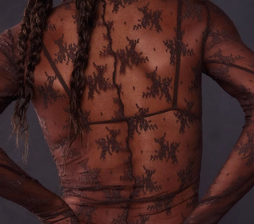 Lace Mock Neck Long Sleeve Blouse