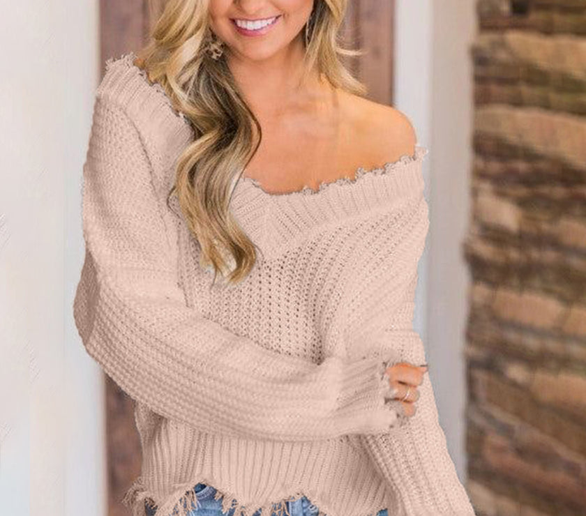 Frayed Hem Dropped Shoulder Sweater