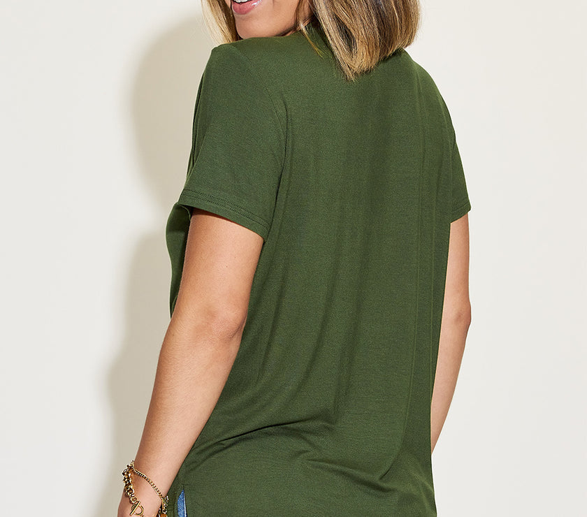 Basic Bae Full Size V-Neck High-Low T-Shirt