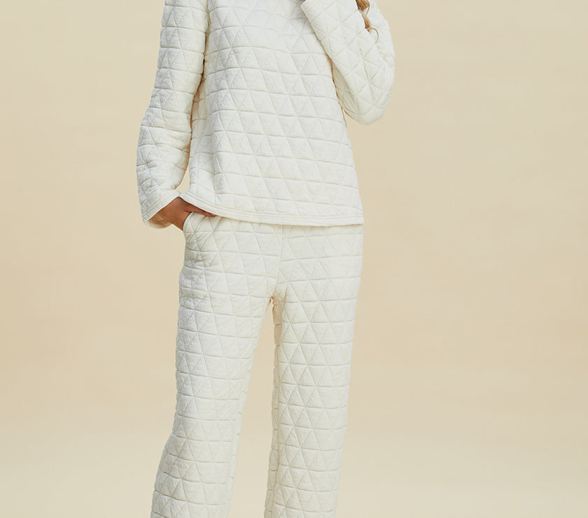 Double Take Full Size Texture Round Neck Long Sleeve Top and Pants Set