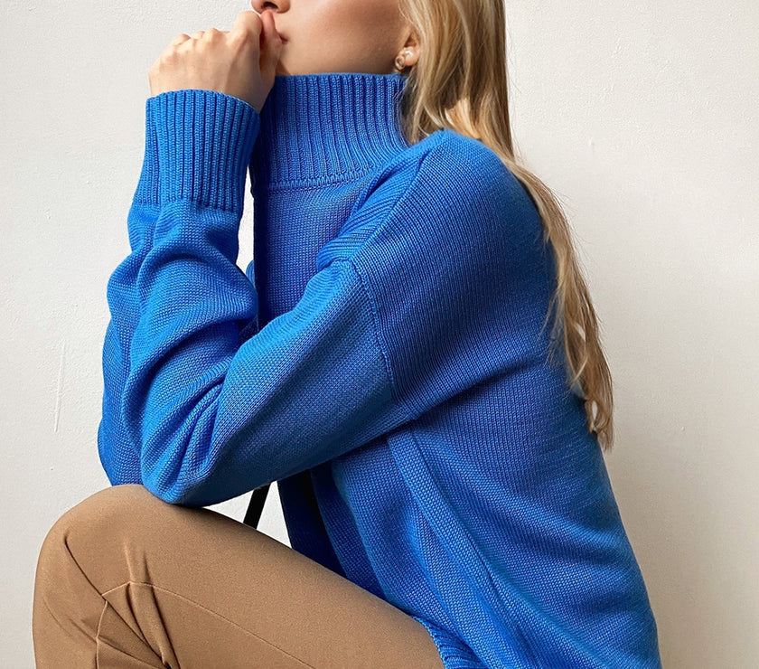 Basic Bae Turtleneck Dropped Shoulder Long Sleeve Sweater