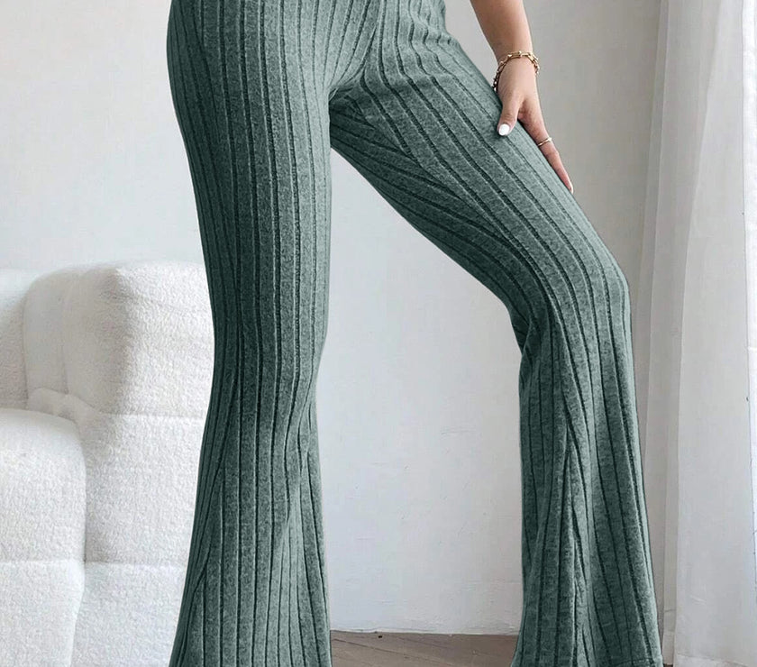 Basic Bae Full Size Ribbed High Waist Flare Pants