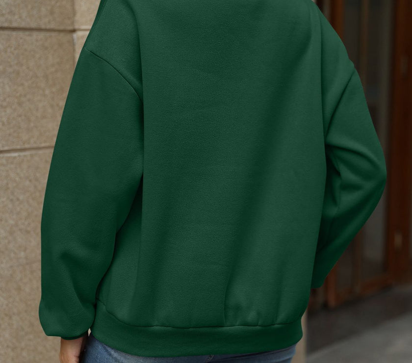 V-Neck Long Sleeve Dropped Shoulder Sweatshirt