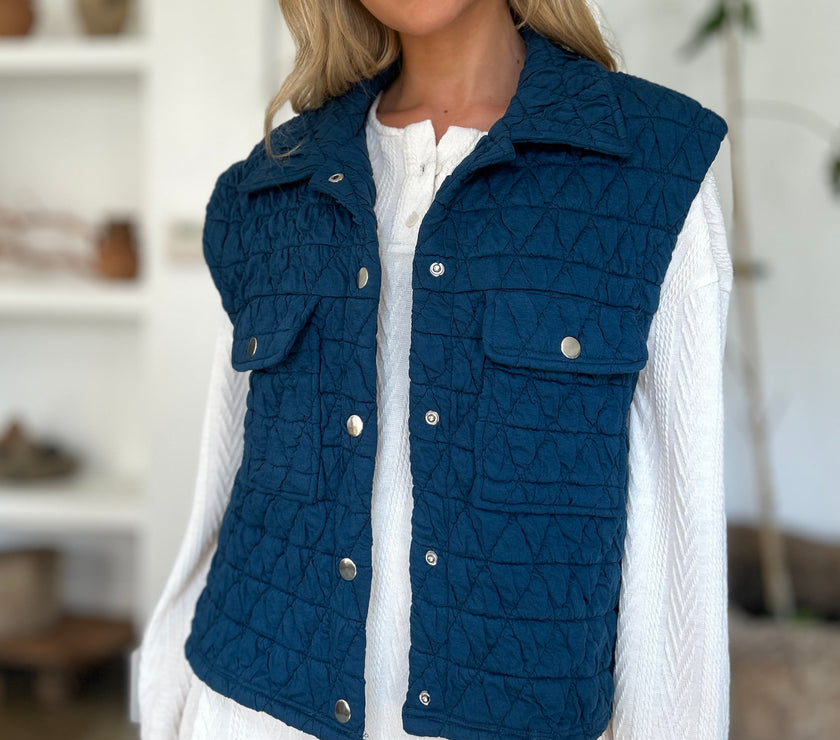 Double Take Full Size Pocketed Texture Snap Down Vest Coat