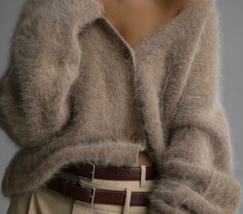 Fuzzy Button Down Long Sleeve Cardigan