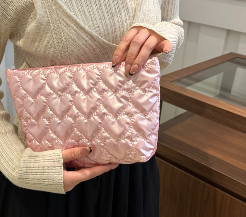 Ruched Heart Clutch with Zipper