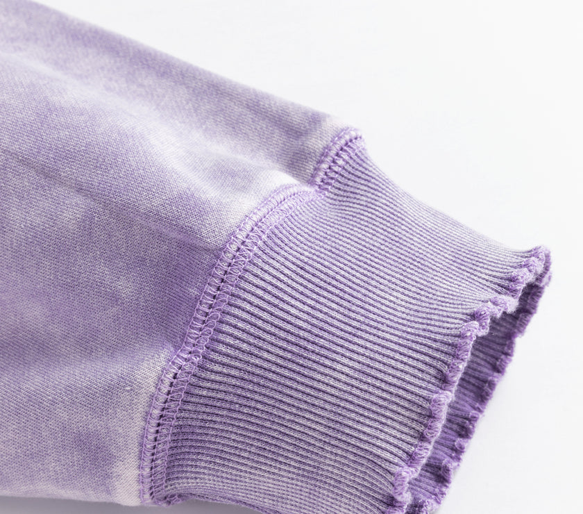 Orchid Petal Textured Patchwork Frilled Trim Plus Size Pullover Sweatshirt