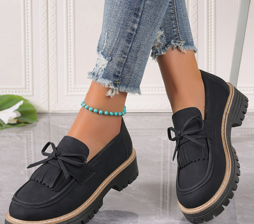 PU Leather Bow Platform Loafers