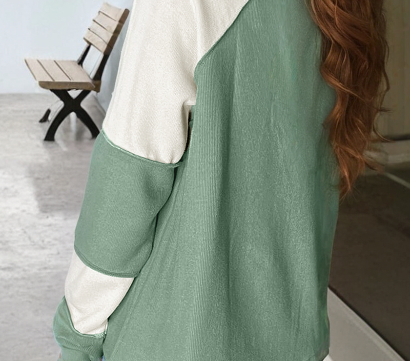 Color Block Round Neck Raglan Sleeve Top