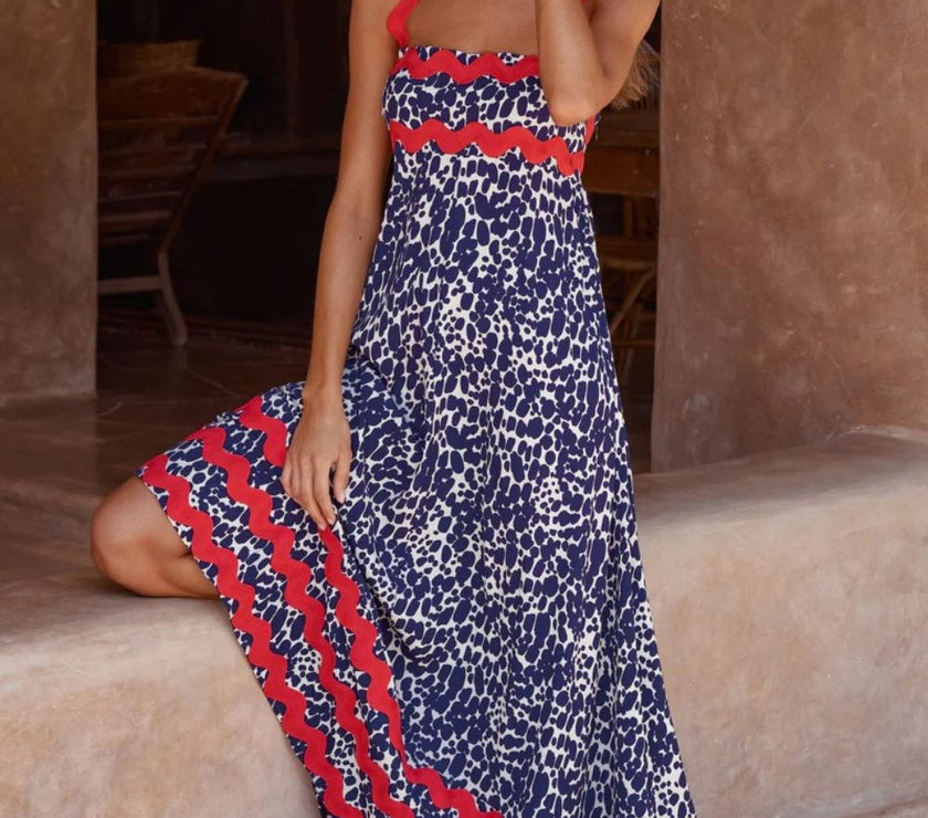 Printed Square Neck Wide Strap Maxi Dress
