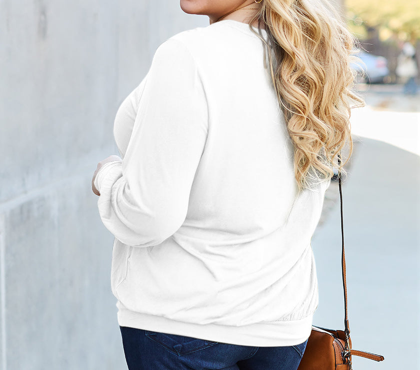 Basic Bae Full Size V-Neck Lantern Sleeve Top