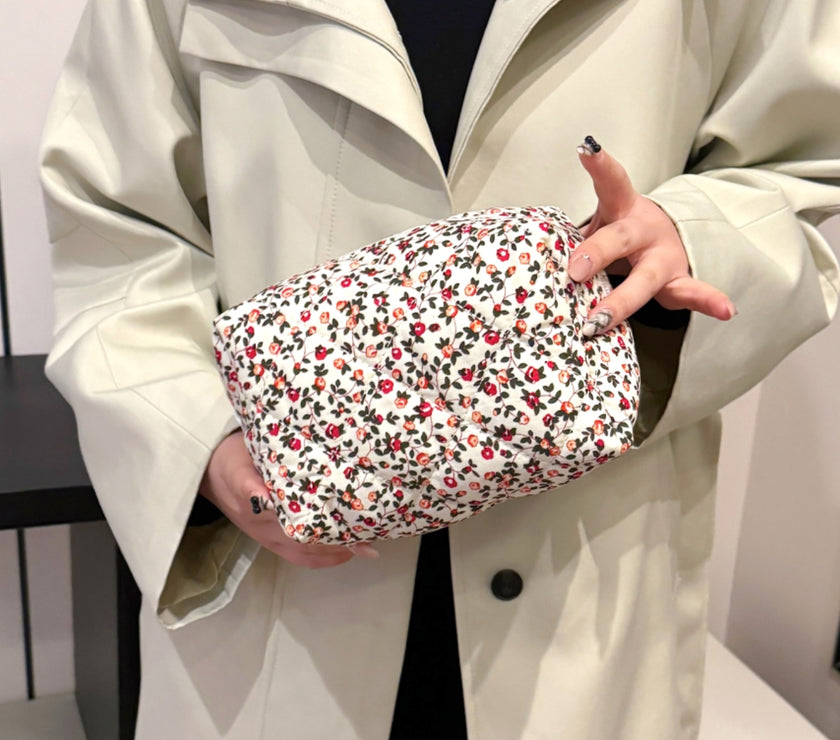 Floral Quilted Clutch with Plaid Lining