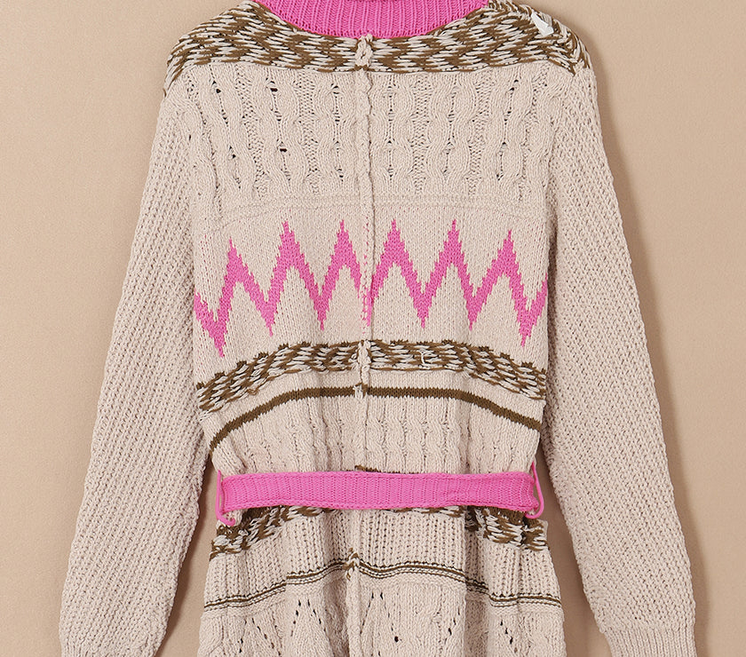 Contrast Tied Open Front Cardigan