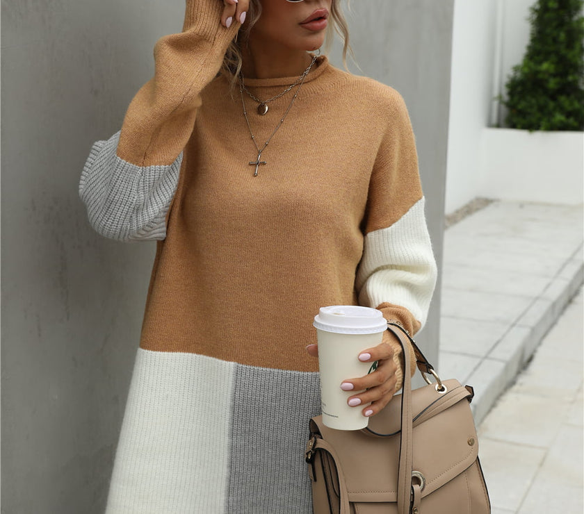 Angel Wings Color Block Round Neck Dropped Shoulder Sweater