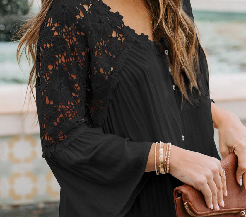 Cutout V-Neck Three-Quarter Sleeve Top