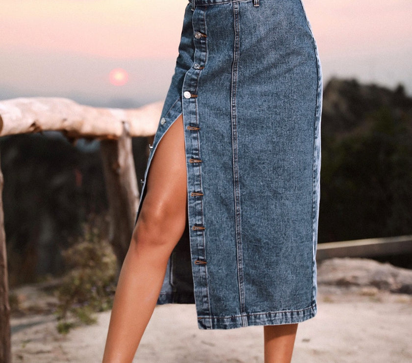 Button Down Denim Skirt