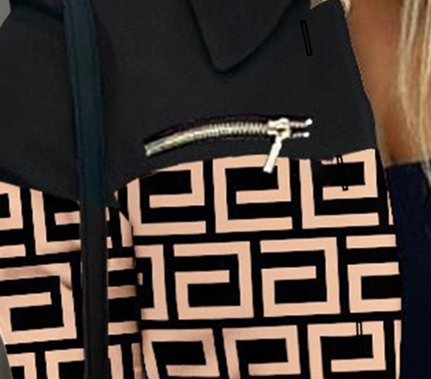 Printed Button Up Zip Detail Shacket