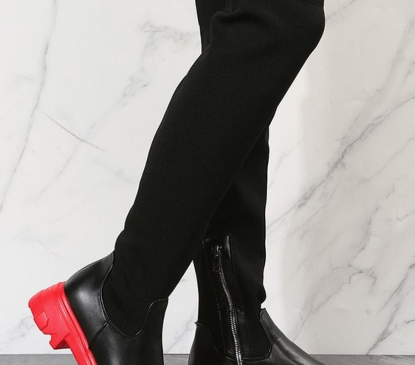 PU Leather Round Toe Platform Boots