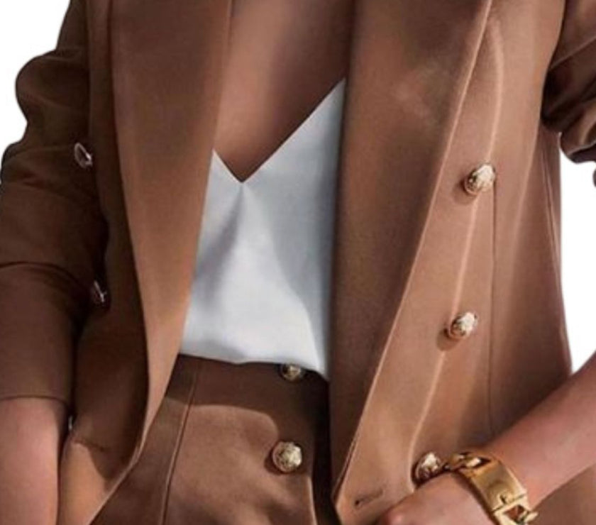 Lapel Collar Long Sleeve Blazer and Shorts Set