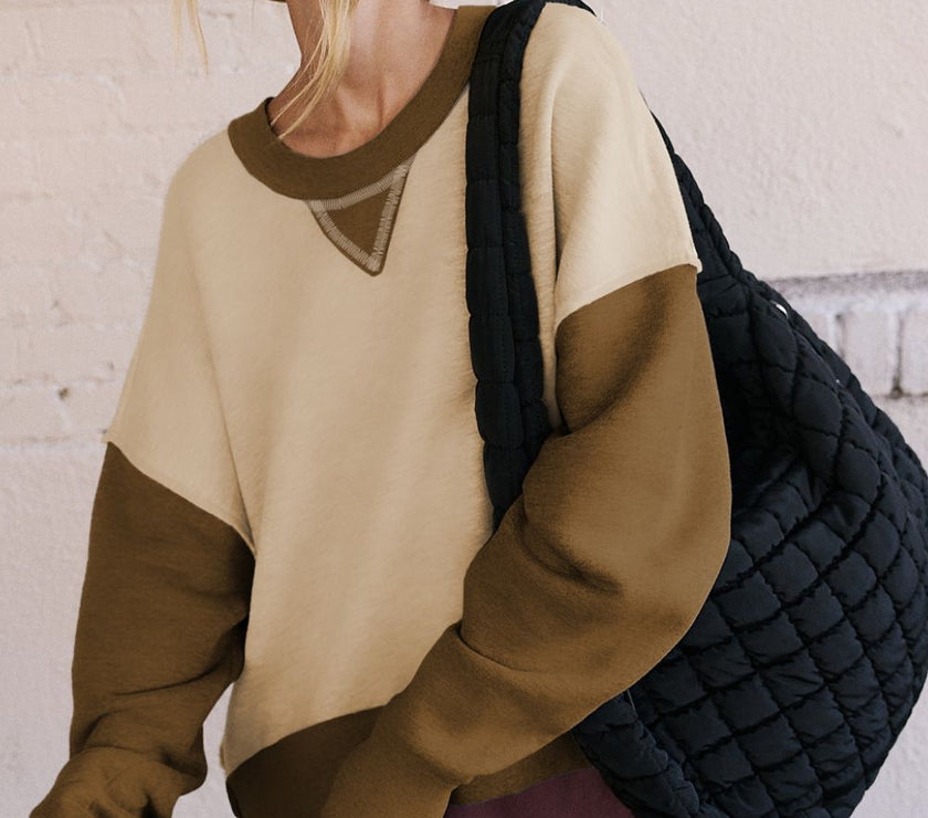 Color Block Round Neck Long Sleeve Sweatshirt